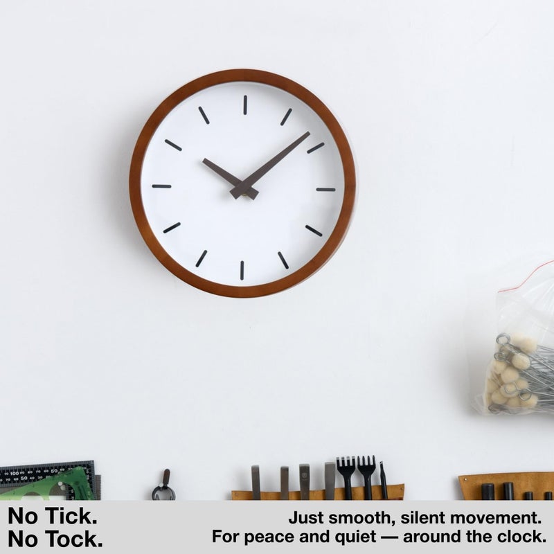 Driini Modern Mid Century Wood Analog Wall Clock (12") - Battery Operated with Silent Sweep Movement - Small Decorative Wooden Clocks for Bedrooms, Bathroom, Kitchen, Living Room, or Office - Image 4